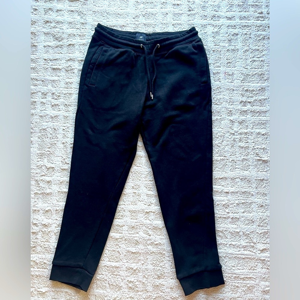 H&M Black Joggers with Tapered Ankle and Elastic Waistband